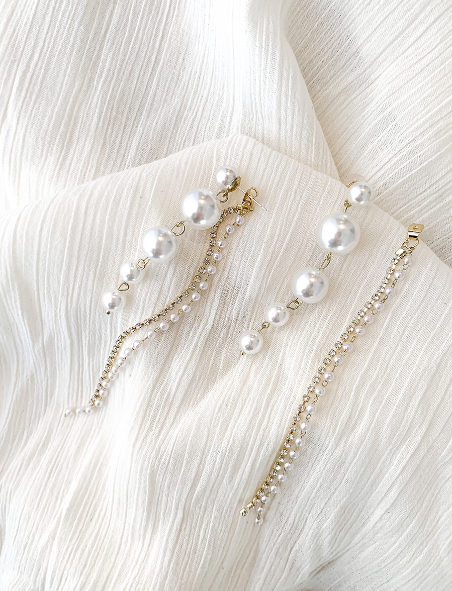 MELODY – Pearls Long Drops Earrings | Wild Laurel Bridal Accessories
