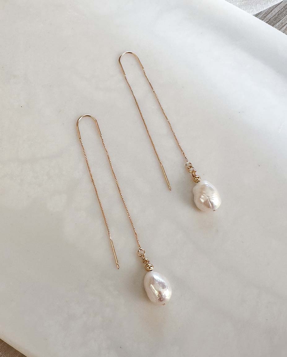 HARRIET – Freshwater Pearls Threaders Earrings | Wild Laurel Bridal ...